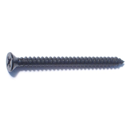 Midwest Fastener Sheet Metal Screw, #8 x 2 in, Black Steel Flat Head Phillips Drive, 8 PK 79453